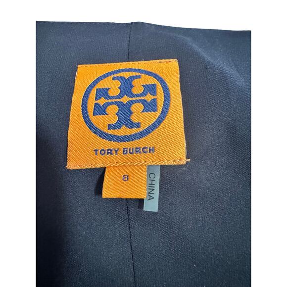 TORY BURCH Silk Crepe Georgette Style Dress in Navy Sz 8 - Picture 7 of 9